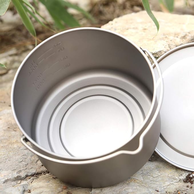 Lixada 1100ml/2800ml Titanium Pot Ultralight Portable Hanging Pot with Lid and Foldable Handle