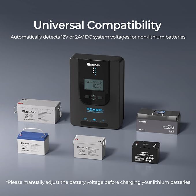 Renogy Solar Charge Controller (Bluetooth) -Rover 30A 12V24V Auto DC Input MPPT Charge Controllers