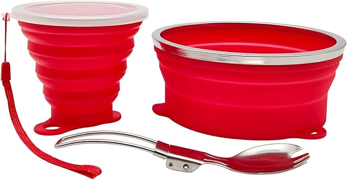 Mess Kit for Camping Silicone Collapsible Bowl Collapsible Cup and Stainless Steel Spoon for