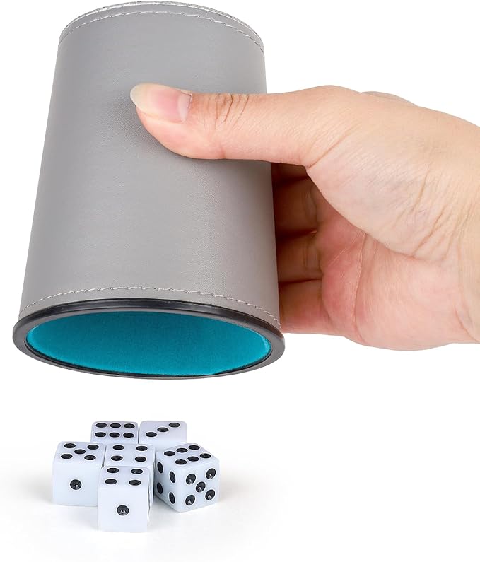 Felt-Lined PU Leather Dice Cup Set, 6 Quiet Dice Shaker Cups with 36 Dices for Bar Party Yahtzee