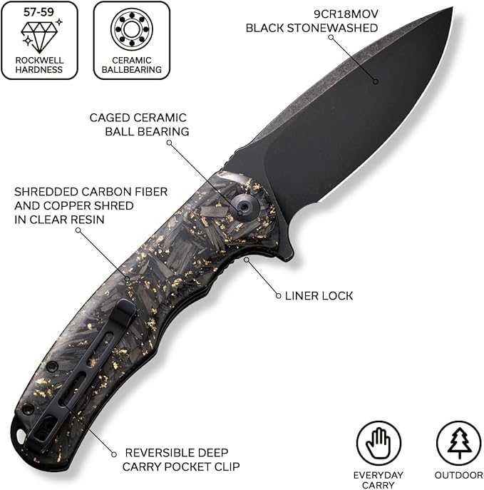 CIVIVI Folding Pocket Knife- Praxis Flipper Liner Lock Knife, 3.75" Black Stonewashed Blade