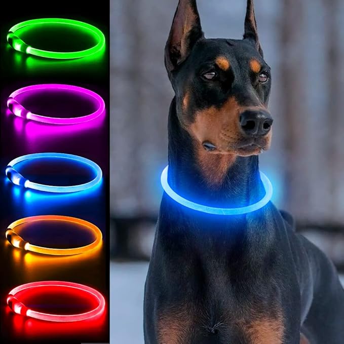Light Up Dog Collar, Dlitk Rechargeable Cuttable LED Dog Collars, Pet Safety Light at Night Walking