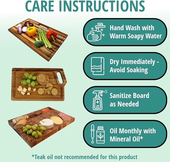 EcoDecors, XXL Teak Cutting Board 40"x28", Reversible Solid Teak Wood Edge Grain Carving Board with