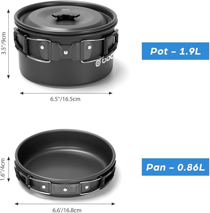 Odoland 15pcs Camping Cookware Mess Kit, Non-Stick Lightweight Pot Pan Kettle Set with Stainless