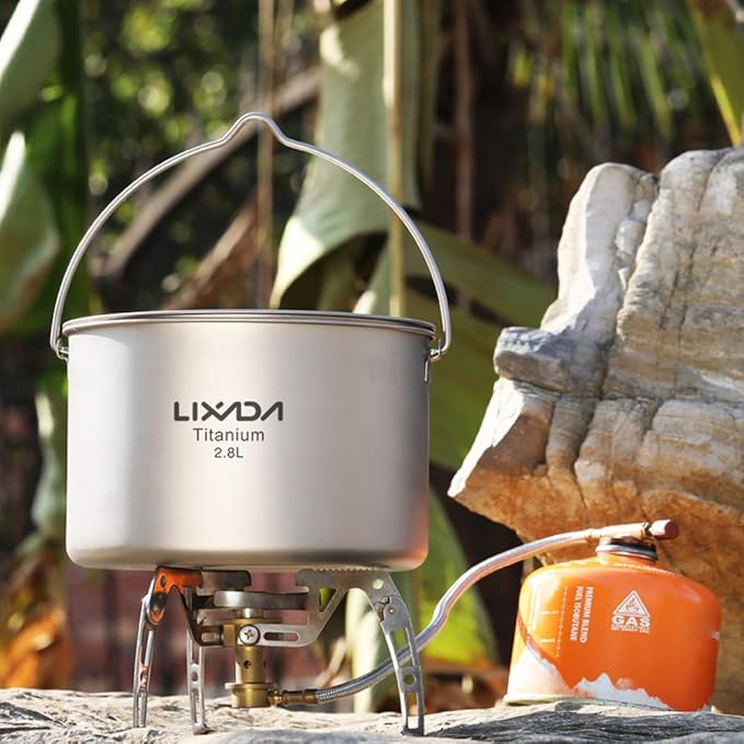 Lixada 1100ml/2800ml Titanium Pot Ultralight Portable Hanging Pot with Lid and Foldable Handle