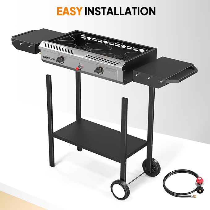 ROVSUN 2 Burner Outdoor Propane Gas Stove with Auto-ignition, Regulator & Shelf, 150,000 BTU