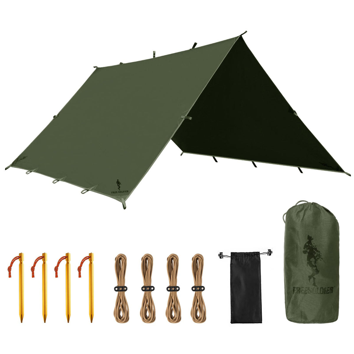 FREE SOLDIER Waterproof Camping Tarp Shelter Awning(Dark Green 10×10.5ft)