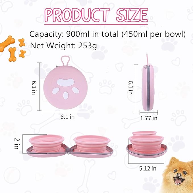 Collapsible Dog Bowls, Portable Dog Bowl, Travel Water Bowl for Dogs Camping Essentials, 2-in-1