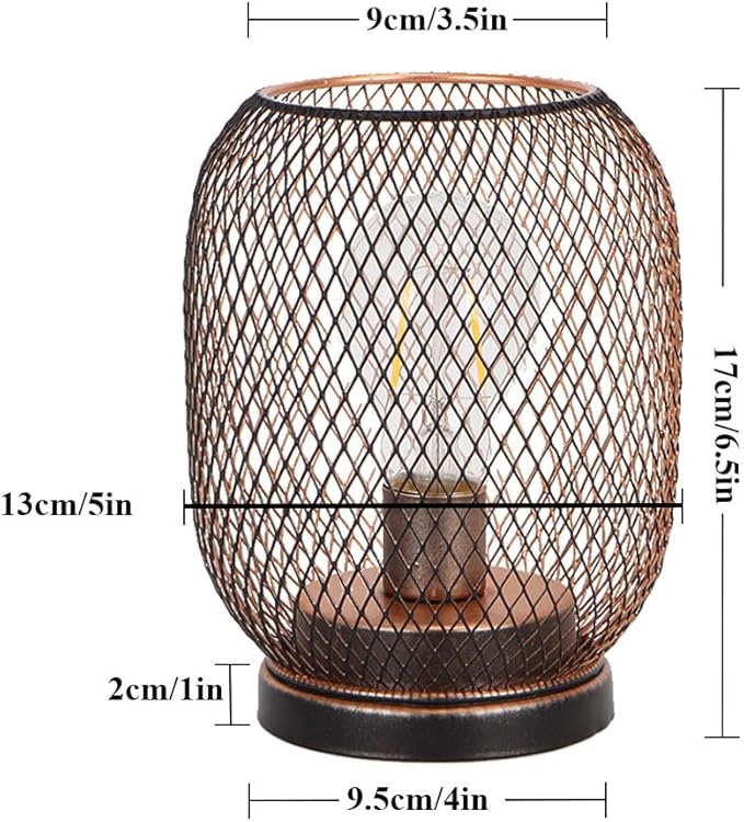 TRIROCKS Set of 2 Battery Operated Lamp LED Table Lantern, Metal Cage Cordless Lamps with LED Bulb