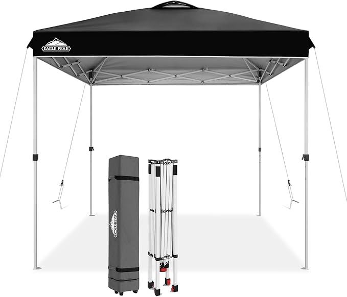 EAGLE PEAK Pop Up Canopy Tent with Wheeled Carry Bag, 8 Stakes, 4 Ropes, Easy Set Up Tent Canopy