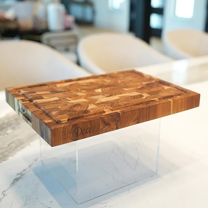 EcoDecors, FSC Teak End Grain Cutting Board 14x10, Compact Reversible Teakwood Cutting Board for