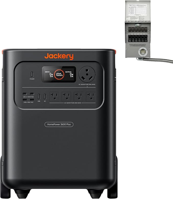 Jackery HomePower 3600 Plus Portable Power Station with Manual Transfer Switch, 3600W AC Output