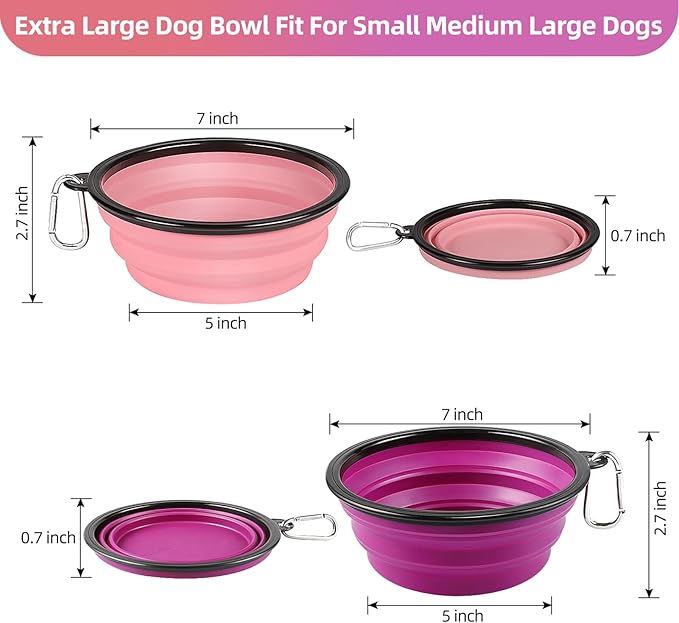 Kytely Large Collapsible Dog Bowls 2 Pack, 34oz Foldable Dog Travel Bowl, Portable Pet Water Food