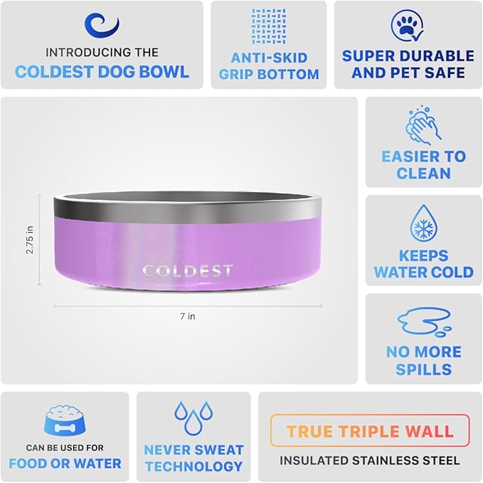 Coldest Dog Bowl - Anti Rust Metal, Non Slip, 3 Layers Insulated Stainless Steel Dog Bowls - Spill