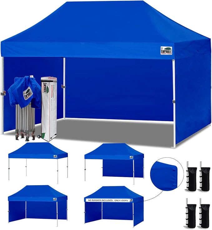 Eurmax USA 10'x15' Pop-up Canopy Tent Commercial Instant Canopies with 4 Removable Zipper End Side