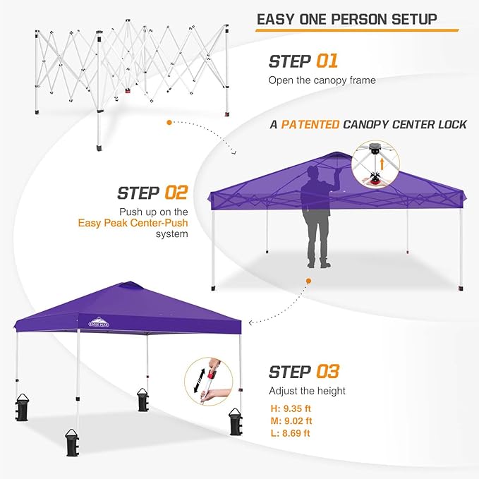 EAGLE PEAK Pop Up Canopy Tent with Wheeled Carry Bag, 8 Stakes, 4 Ropes, 4 Weight Bags, Easy Set Up
