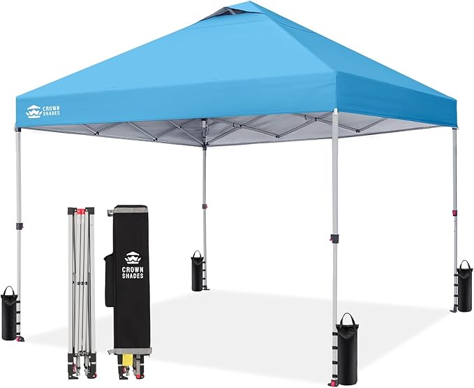 Crown Shades 10x10 Pop Up Canopy - Beach Tent with One Push Setup - Outdoor Sun Shade for Events