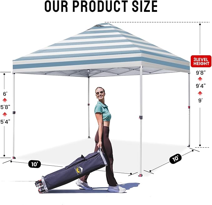 CROWN SHADES 10x10 Pop Up Canopy - Beach Tent with One Push Setup - Easy Outdoor Sun Shade for