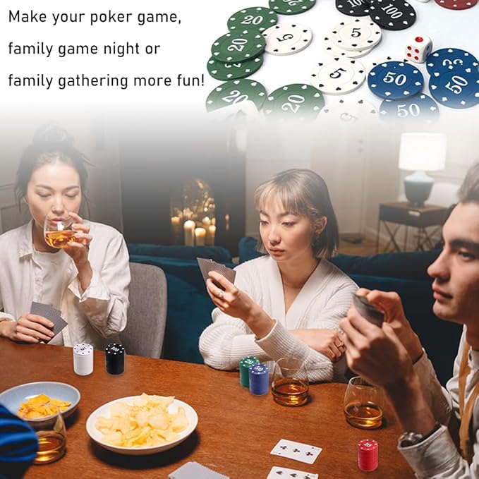 200Pcs Poker Chips, Poker Chips Set with Denominations for Card Board Game, Plastic Game Chips with