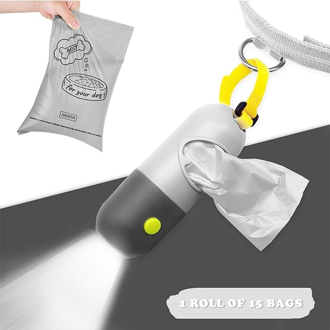 Dog Poop Bags Holder with LED Flashlight|Pet Waste Bags Dispenser for Leash|Doggie Potty Bags