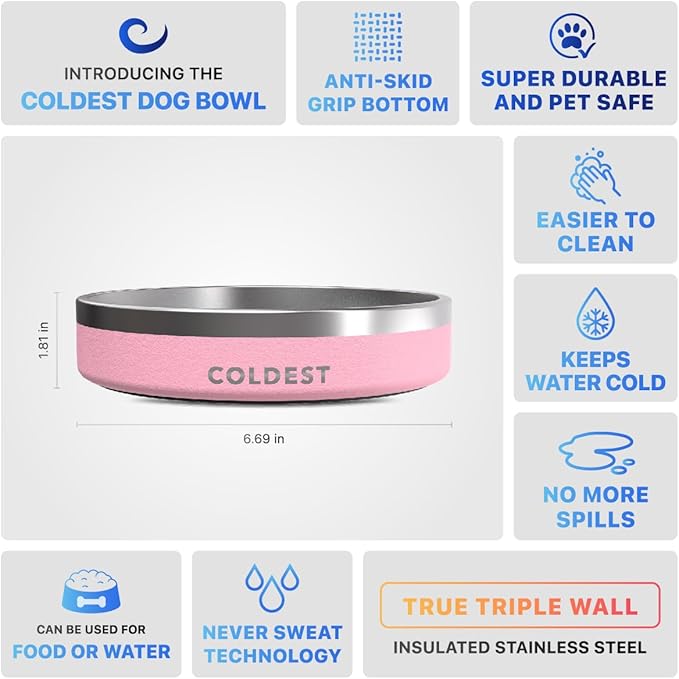 Coldest Dog Bowl - Anti Rust Metal, Non Slip, 3 Layers Insulated Stainless Steel Dog Bowls - Spill