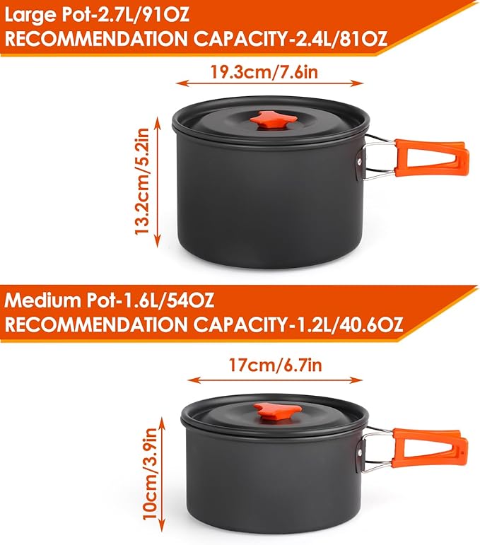 Gutsdoor Camping Cookware Set Camping Gear Campfire Utensils Non-Stick Cooking Equipment