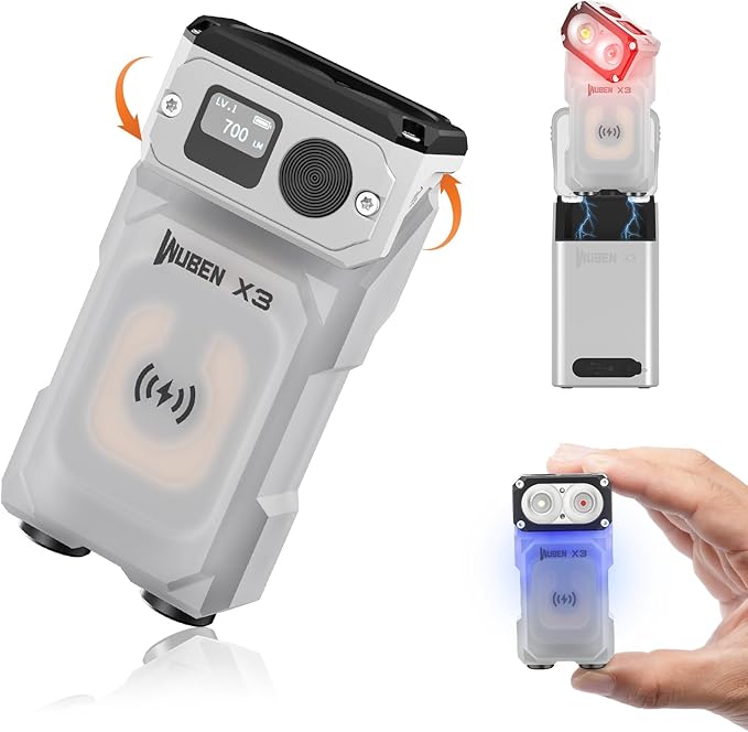 WUBEN X3 Mini Flashlight with Rechargeable Charging Box 180 Degree EDC Keychain Flashlight Twist