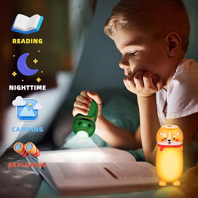 2 Pack Small Mini LED Flashlights - Cute Small Animal Flashlight - 2 in 1 Camping Lantern Flashlight