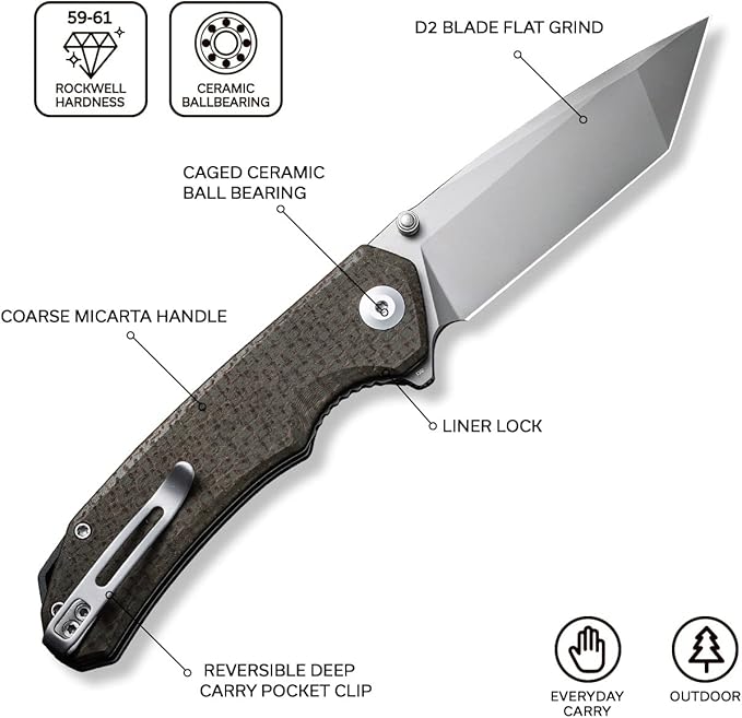 CIVIVI Brazen Pocket Knife,3.5-Inch Folding Knife Tanto D2 Blade,Micarta Outdoor Camping Hiking