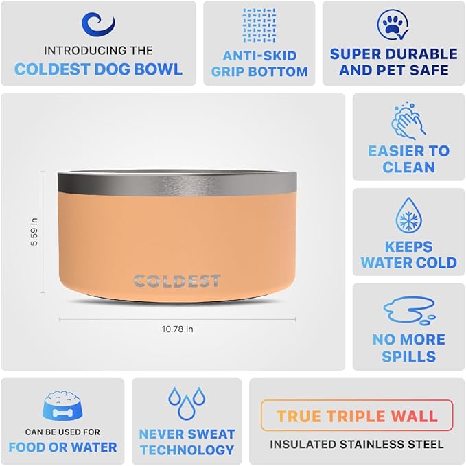 Coldest Dog Bowl - Anti Rust Metal, Non Slip, 3 Layers Insulated Stainless Steel Dog Bowls - Spill