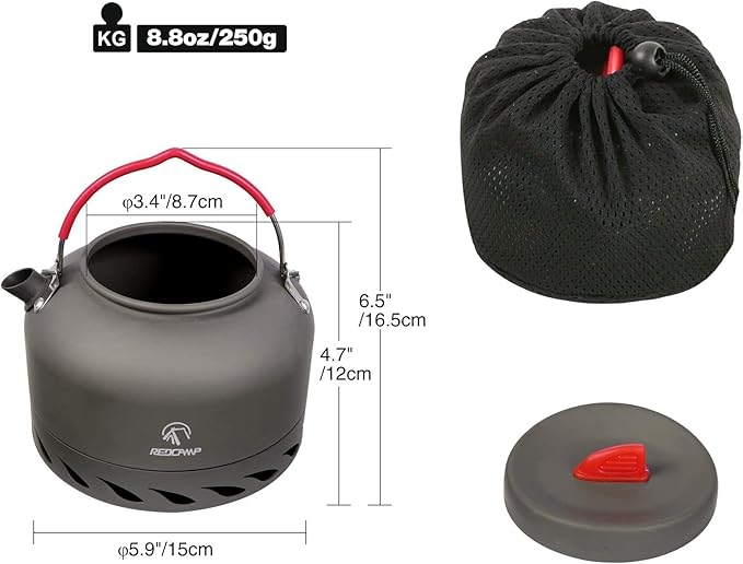 REDCAMP Outdoor Camping Kettle with Heat Exchanger, Compact Lightweight Coffee Pot,Aluminum Camp