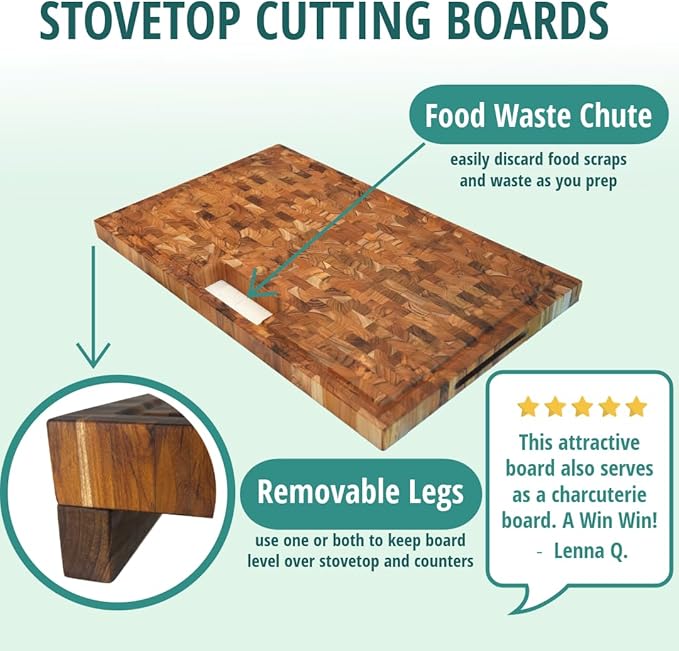 EcoDecors, Teak End Grain Cutting Board 29"x18", Solid FSC Teakwood Carving Board with Juice
