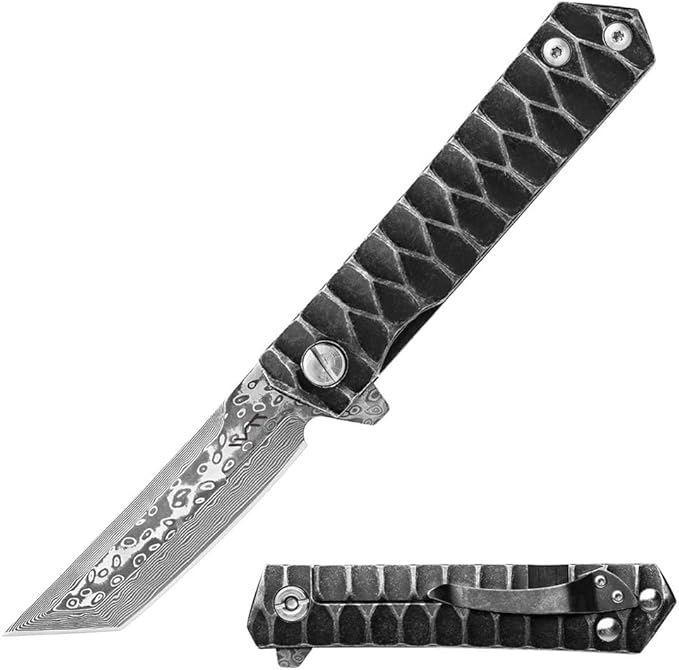 BGT VG-10 Damascus Folding Pocket Knife Custom Knives for Outdoor Camping Fishing,Gift for Man