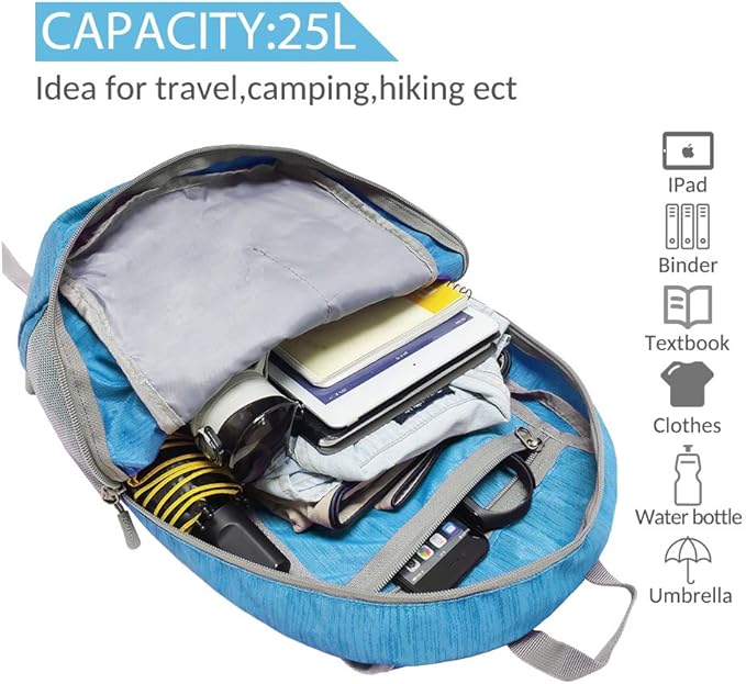 ZOMAKE 25L Ultra Lightweight Packable Backpack, Foldable Hiking Backpacks Water Resistant Small