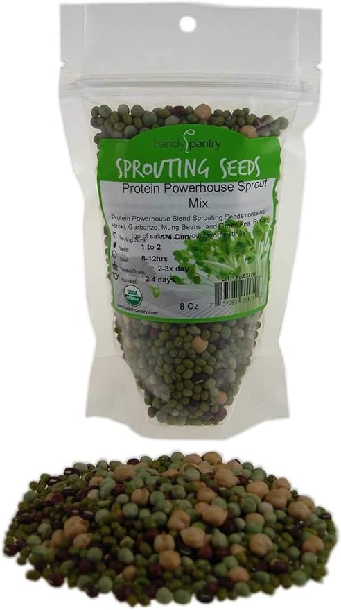 Protein Powerhouse Sprouting Seed Mix: 8 Oz - Organic, Non-GMO - Sprouting Sprouts, Food Storage.
