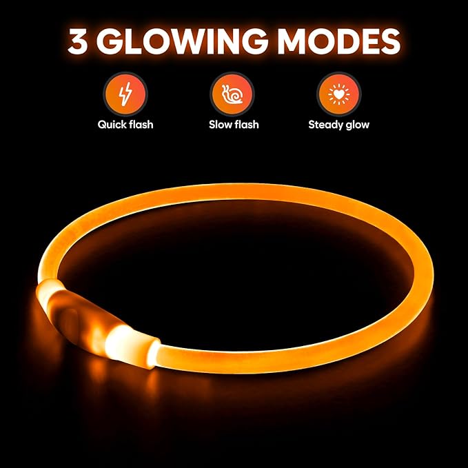 HIGO Light Up Dog Collar USB Rechargeable LED Dog Collar Glow in The Dark, TPU Flash Dog Necklace