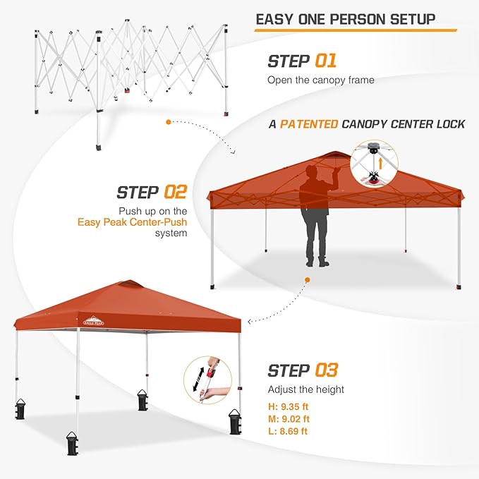 EAGLE PEAK Pop Up Canopy Tent with Wheeled Carry Bag, 8 Stakes, 4 Ropes, 4 Weight Bags, Easy Set Up