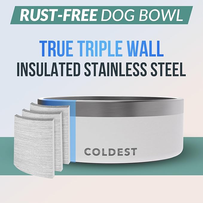 Coldest Dog Bowl - Anti Rust Metal, Non Slip, 3 Layers Insulated Stainless Steel Dog Bowls - Spill