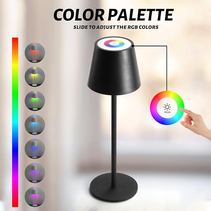 Maksone 2 Pack RGB Cordless Table Lamp, 6600mWh Rechargeable Battery Desk Lamp, 3000K Stepless