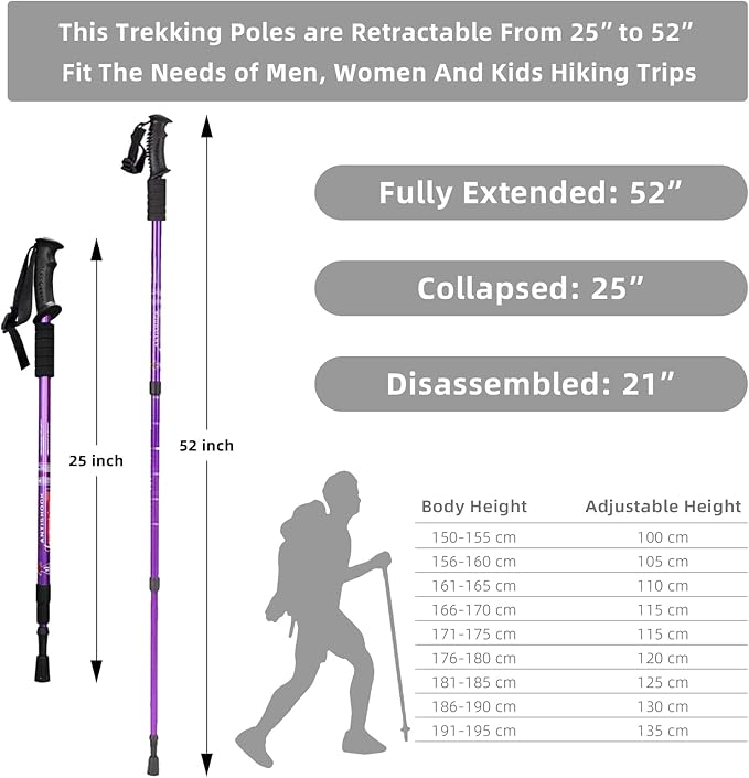 Aihoye Hiking Trekking Poles, 2 Pack Collapsible, Lightweight, Anti Shock, Walking Sticks