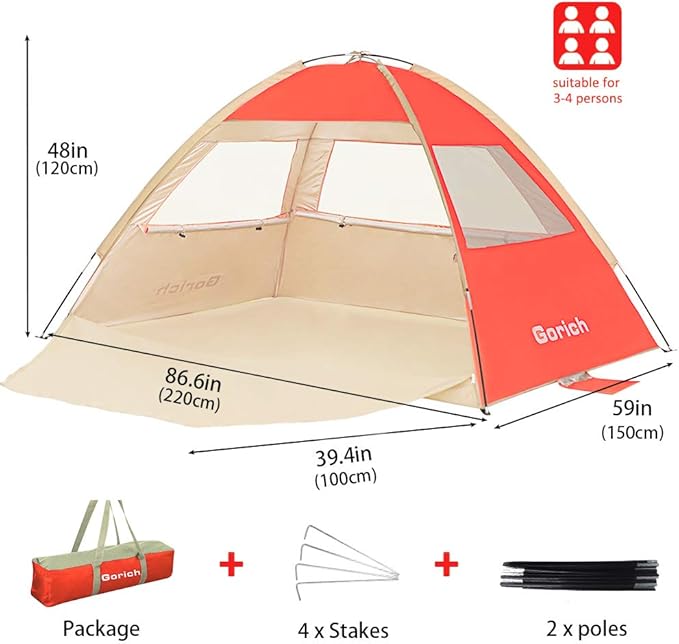 Gorich Beach Tent Sun Shelter for 3/4-5/6-7/8-10 Person with UPF 50ï¼?UV Protection, Lightweight &