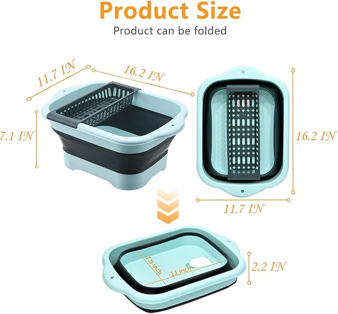 2.98 Gallon (11.28L) Collapsible Dish Basin with Drain Plug, Outdoor Multiuse Foldable Sink Tub