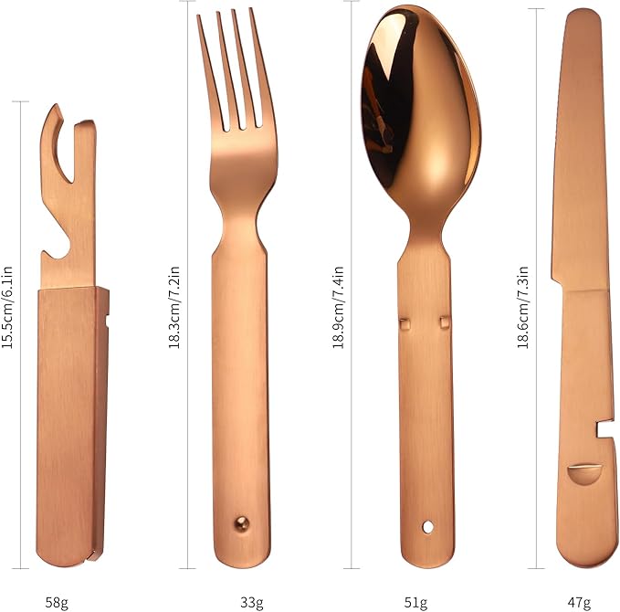 Camping Silverware Copper/Rose Gold Flatware Stainless Steel Eating Utensils Set Travel Portable