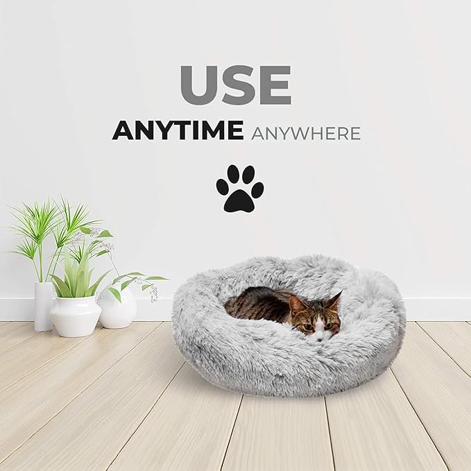 Whiskers & Friends Cat Bed, Cat Beds for Indoor Cats Washable, Orthopedic Soft Fluffy Round Calming