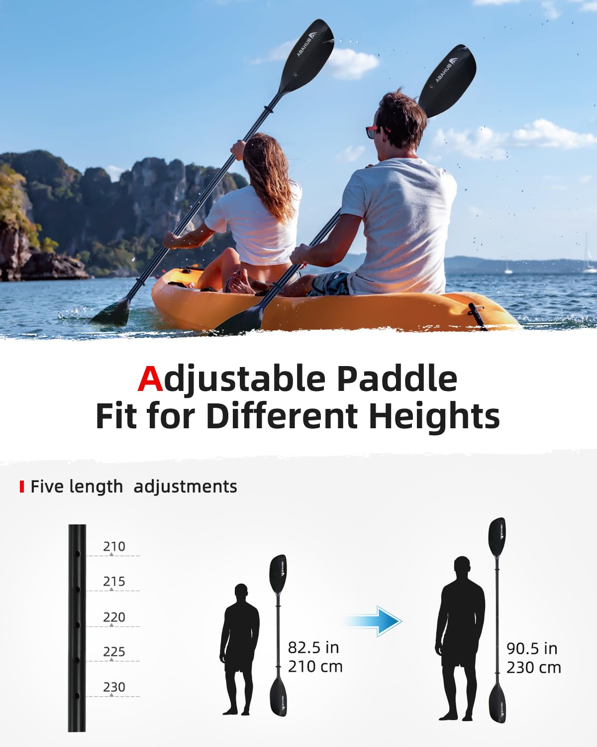 Abahub Kayak Paddle - 230cm, Adjustable, Black - product view 2