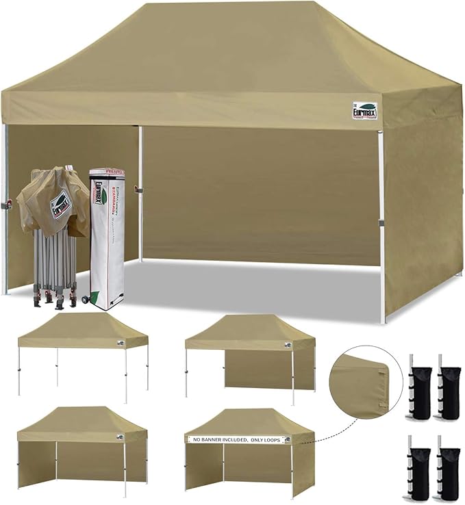 Eurmax USA 10'x15' Pop-up Canopy Tent Commercial Instant Canopies with 4 Removable Zipper End Side