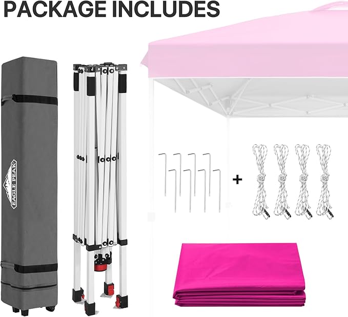 EAGLE PEAK Pop Up Canopy Tent with Wheeled Carry Bag, 8 Stakes, 4 Ropes, Easy Set Up Tent Canopy