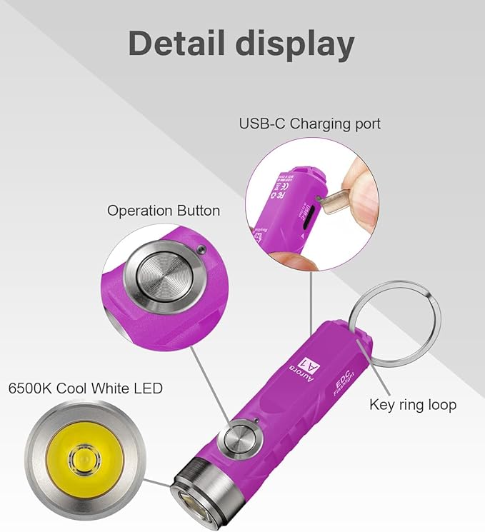RovyVon Aurora A1 G4 Rechargeable Keychain Flashlights USB C, 650lumens Bright Mini EDC Flashlight