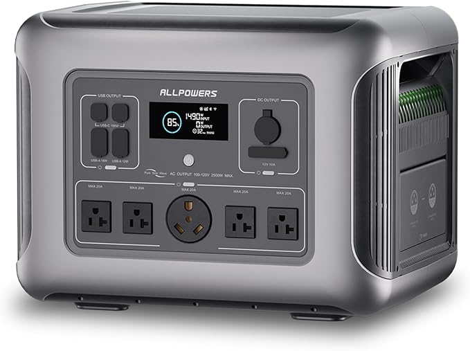 ALLPOWERS R2500 Portable Power Station, 2016Wh LiFePO4 Battery Backup with 4x 2500W AC Outputs