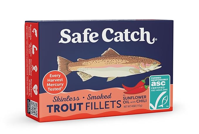 Safe Catch Smoked Rainbow Trout Fillets in Sunflower Oil with Chili, Skinless and Boneless Canned